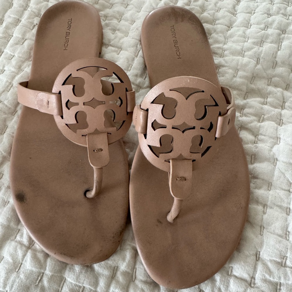 Tory Burch Tan Sandals with Intricate Design